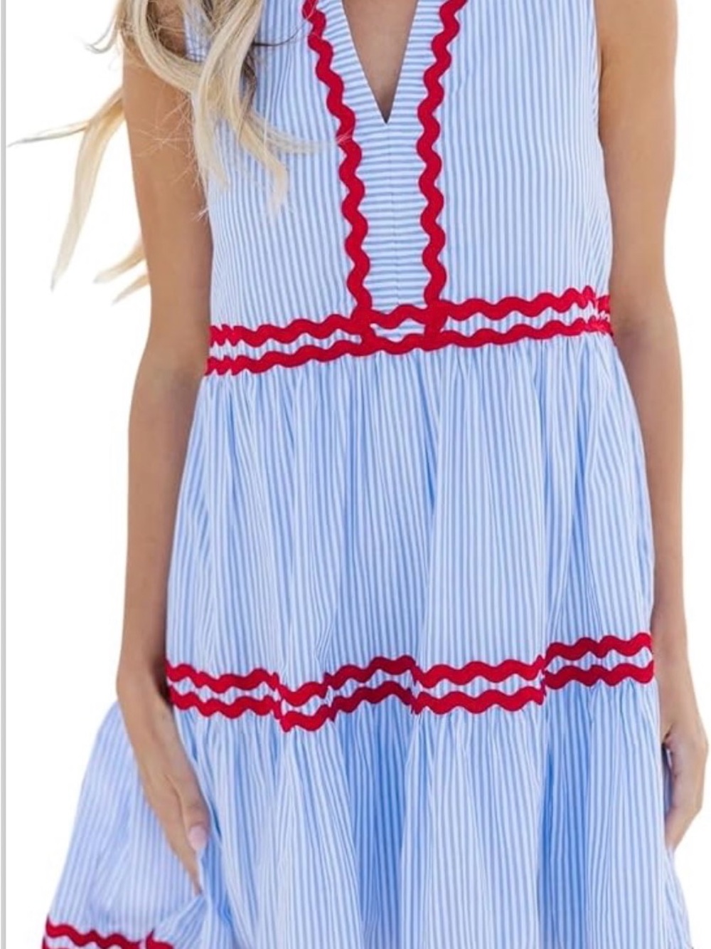 Red, White, & Blue Striped Sundress with Ric Rac Trim